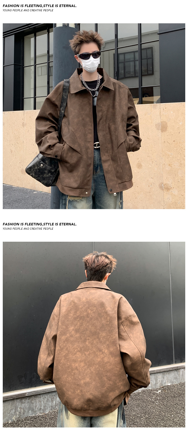 American Street Style Leather Flight Jacket Men Workwear Coat_voghion.com