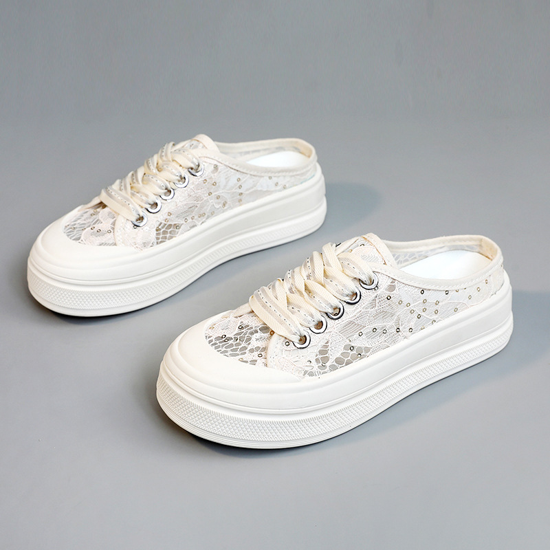 Zy3362 Nuevas pantuflas de media caña, zapatos de malla transpirables de verano, suela gruesa, estilo casual que aumenta la altura_voghion.com