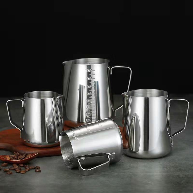 Factory wholesale stainless steel latte art cup with thickened tip and scale latte art milk foam cylinder fancy milk cup coffee utensils