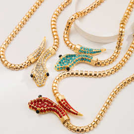 欧美夸张设计金属蛇项链简约另类蛇形镶钻锁骨链潮流舞会走秀项饰