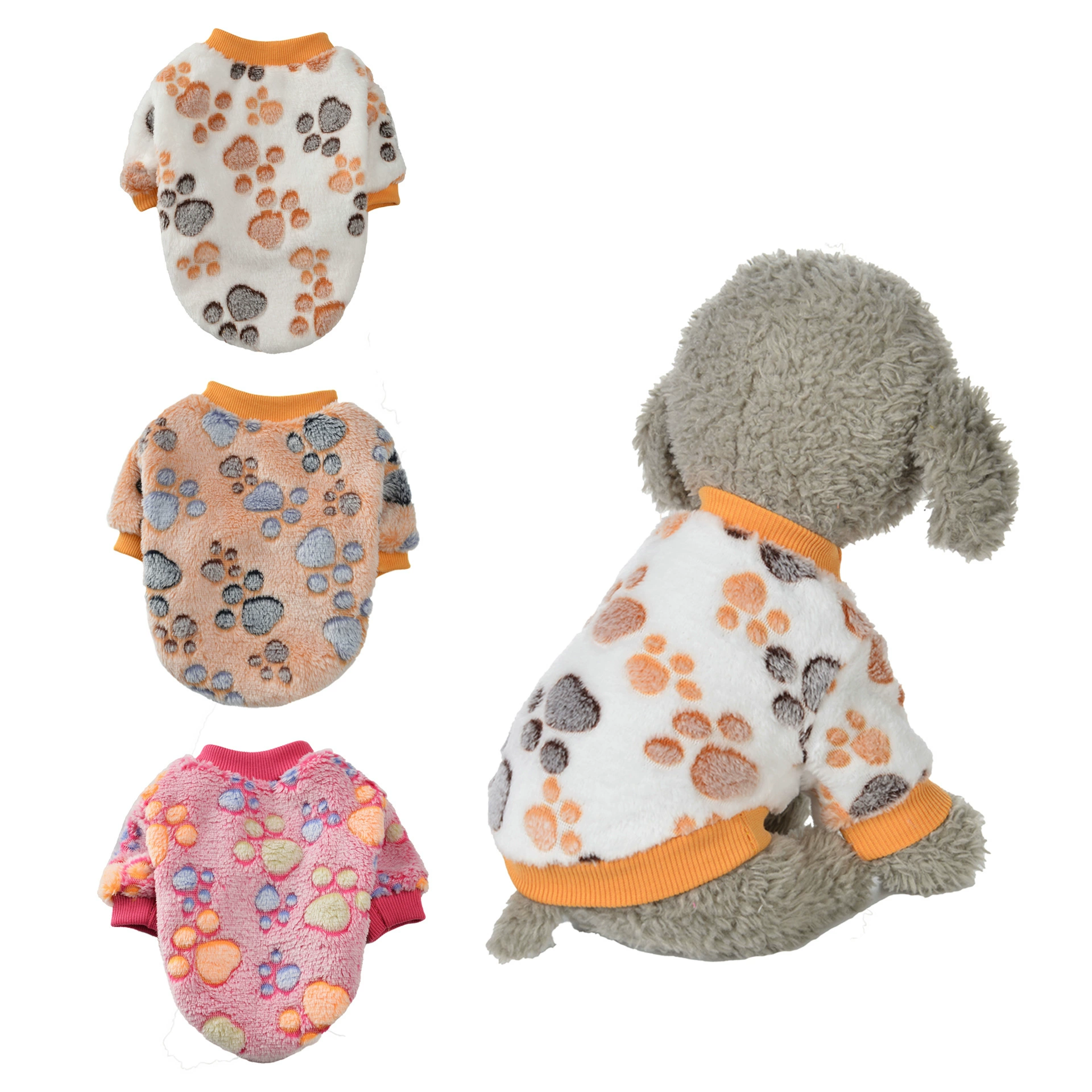 Одежда для собак Amazon осенне-зимний теплый фланелевый коралловый бархатный свитер Кошка Весенний костюм с принтом лап Одежда для домашних животных