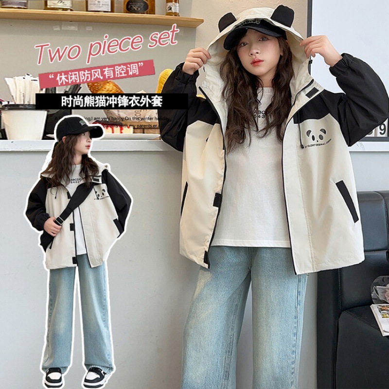 소녀 팬더 코트 가을 2024 새로운 어린이 탑 봄과 가을 서양 스타일 소녀의 루소 의류 패션