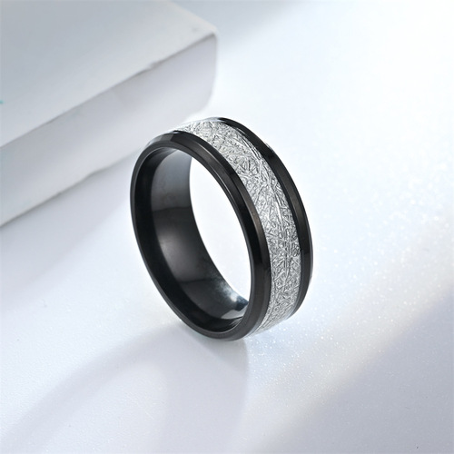 Factory wholesale rime silk pattern titanium steel ring for men cross-border European and American stainless steel rime pattern ring jewelry