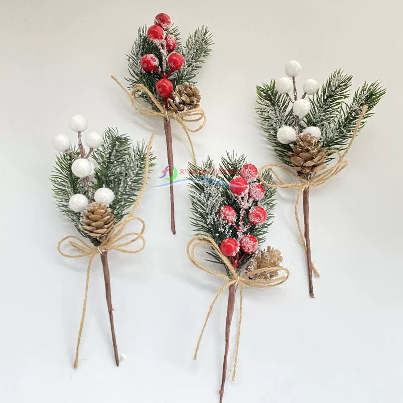Кросс-бордер Christmas branches декор снег сосновые иголки цветы ветви украшения рождественский день моделируемое растение красный плод биты
