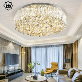 中山灯饰工厂直供后现代轻奢水晶客厅灯高亮led吸顶灯不锈钢灯具