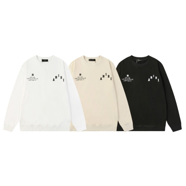 24Ss Amiri Collection Autumn and Winter New Long-Sleeved Pure Cotton Loose Casual Round Neck Sweatshirt for Men and Women Trendy