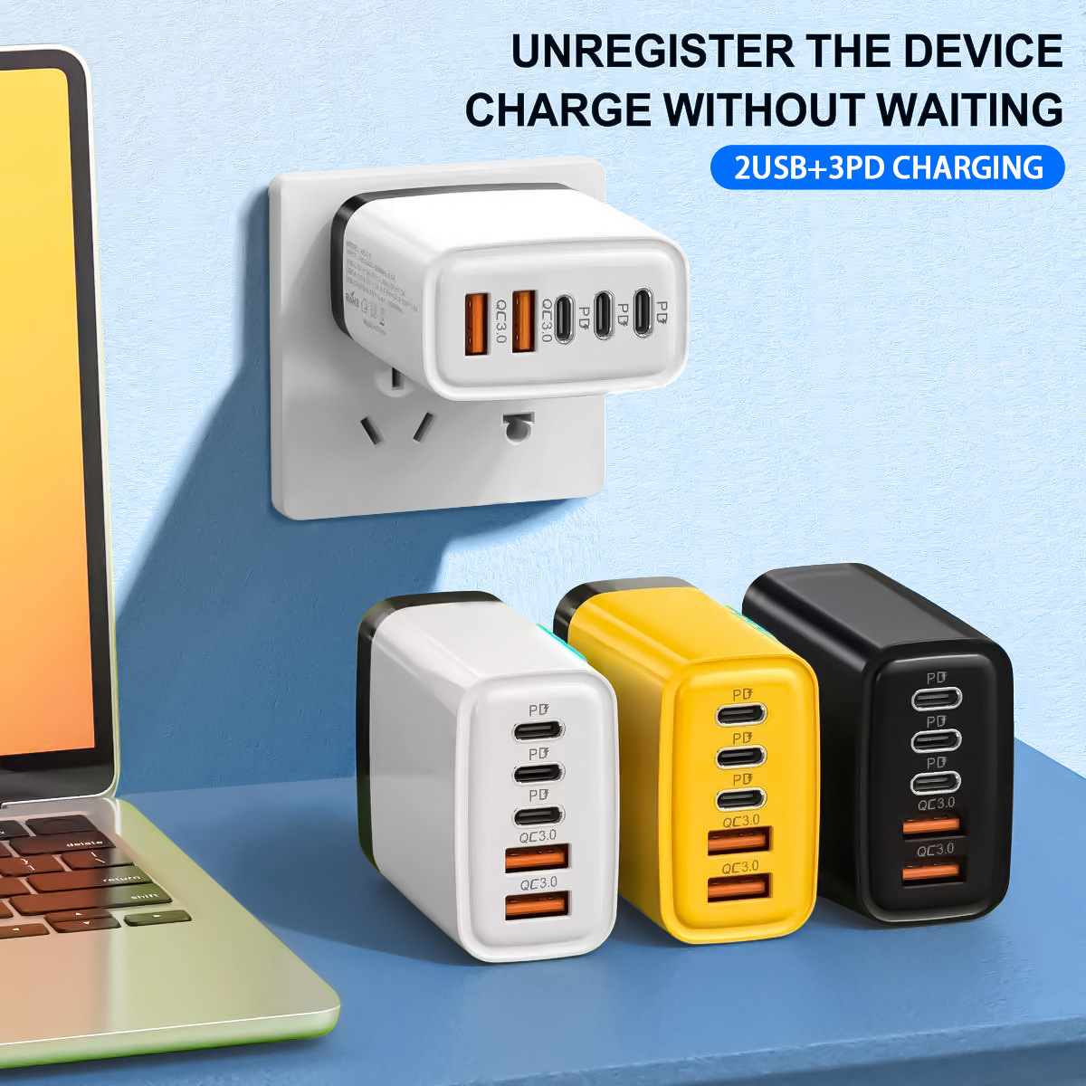 Transfronterizo 240W con lámpara 3PD + doble USB cargador multipuerto estándar de EE.UU. y Europa para cabeza de carga de Apple Huawei