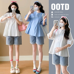 Maternity Wear 2025 Summer New Style Loose Slimming Fashionable Versatile Sweet Age-Reducing Maternity Baby Doll Top