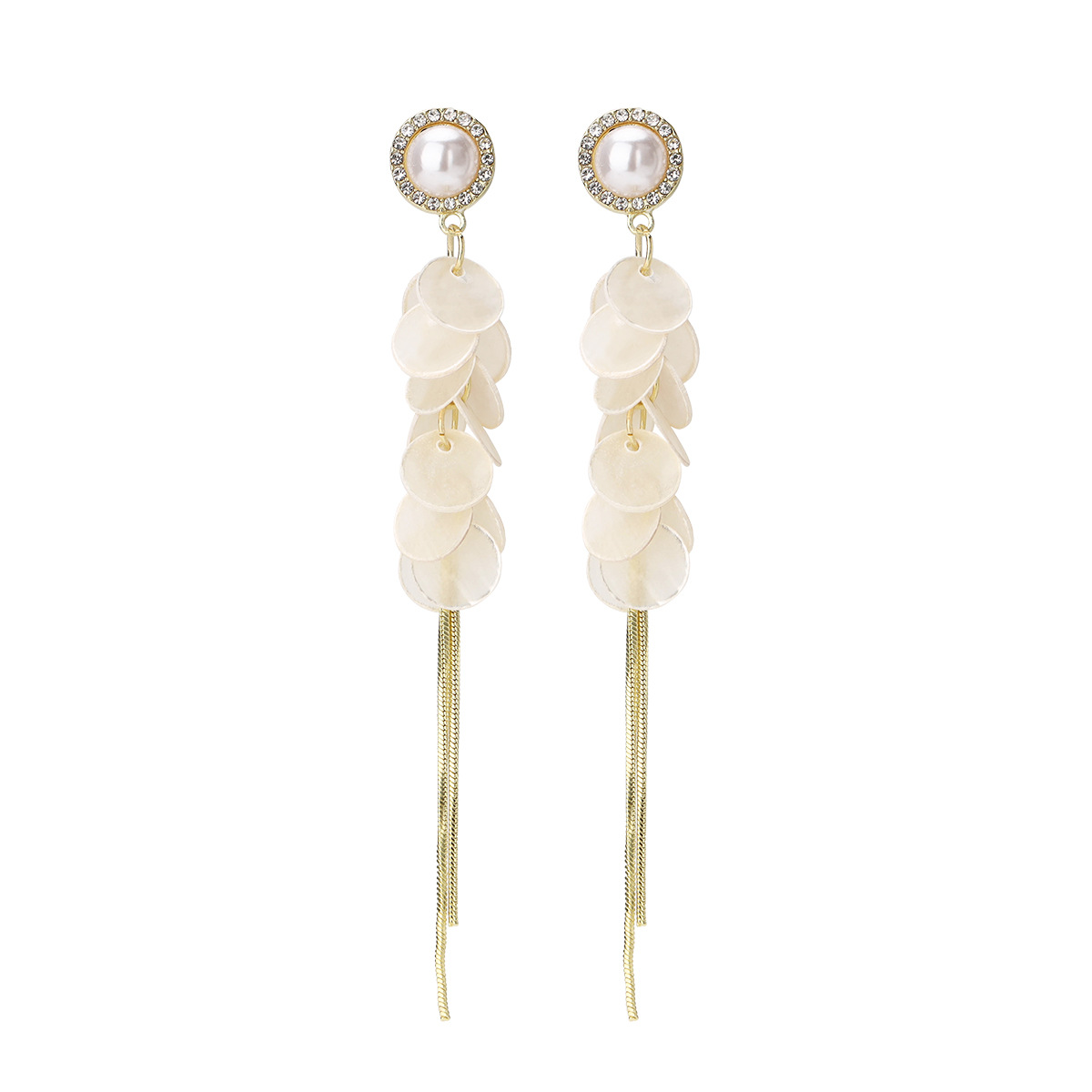 Pendientes de sentido avanzado de temperamento elegante europeo y americano Pendientes de borla geométrica súper inmortal Pendientes largos de todo fósforo de moda mujer