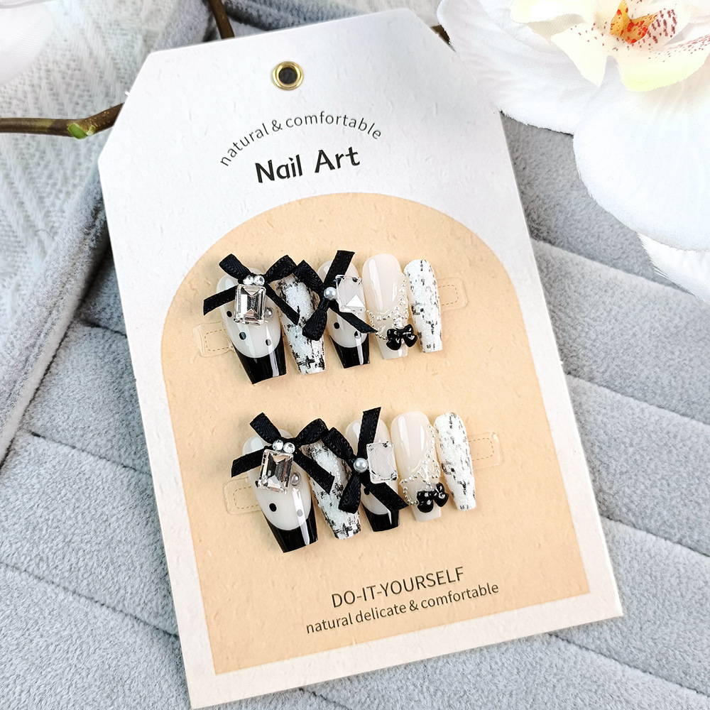 Manicura de Año Nuevo, 10 piezas de diamantes de perlas hechos a mano, arte de uñas portátil, parche de uñas Xiaohongshu, venta al por mayor