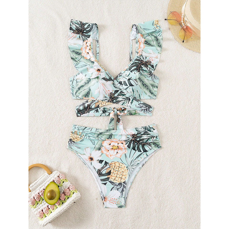 Swimming Pool, Beach Occasion Women's Ditsy Floral 2 Pieces Set Bikinis Swimwear