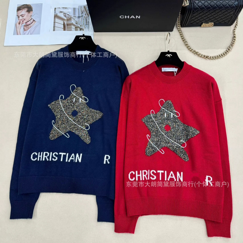 深圳南油货～高版本D家 25早秋新款 圣诞五角星圆领针织长袖