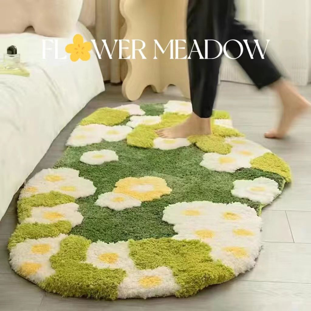 Small fresh pastoral style bedroom bedside blanket home high-grade anti-slip easy to take care of flocking mat factory direct supply