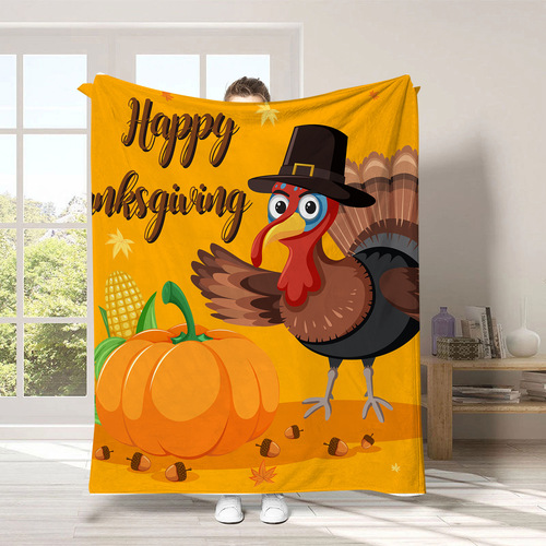 Thanksgiving Turkey Print Throw Blanket Festive Creative Blanket All-Season Flannel Blanket Soft Sofa Blanket