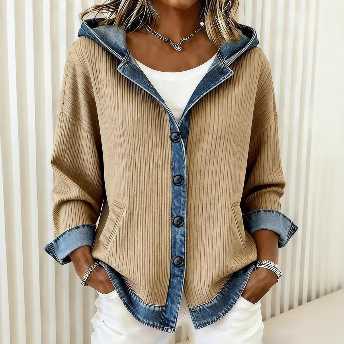 European And American Independent Station Women's Shirt Hoodie Autumn Winter New Fashion Plaid Color-Block Jacket_ecoleips.com