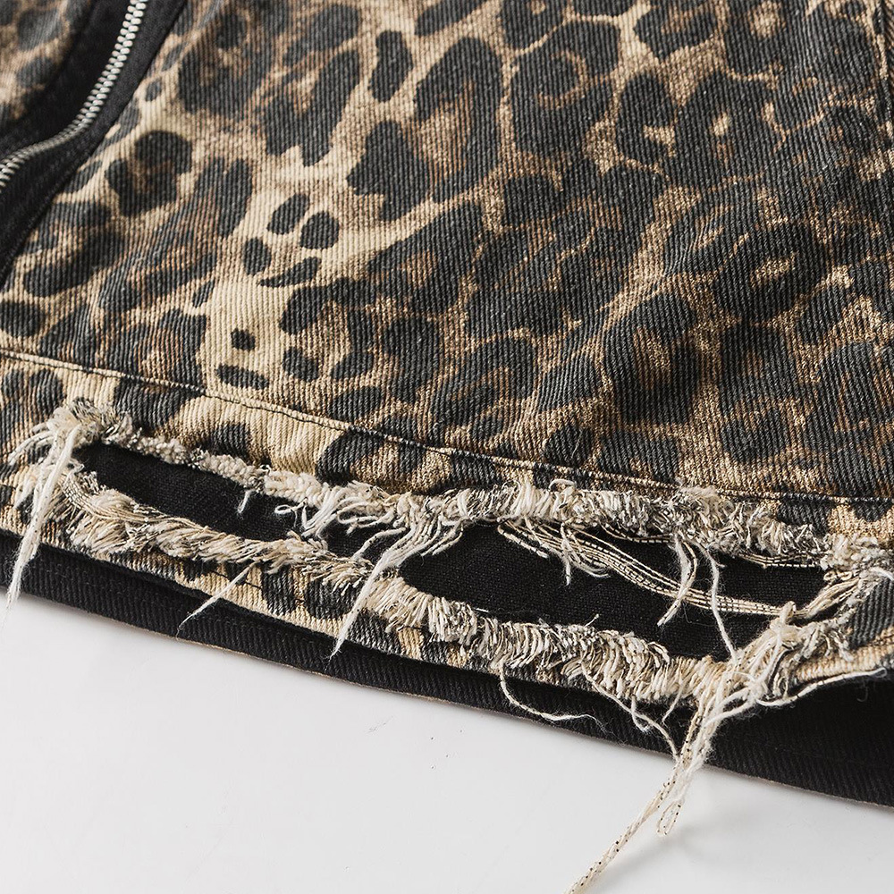 Color-Block Leopard Print Denim For Men, Spring And Autumn American Style Turn-Down Collar High Street Loose Fit Cool_voghion.com