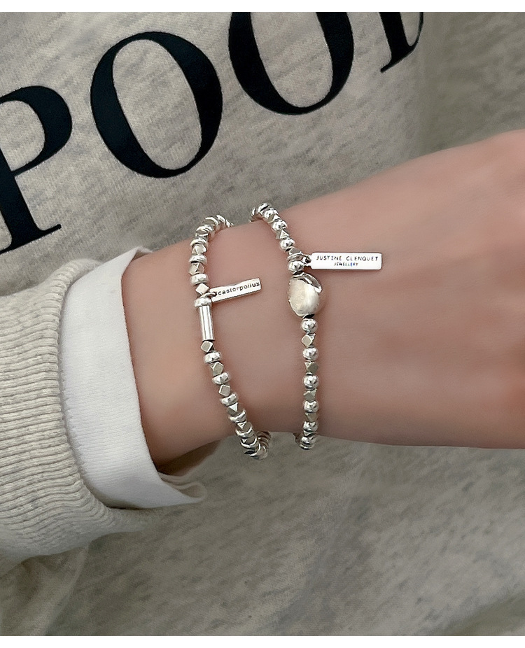 S Pure Fragmented Silver Bracelet Women's Minimalist and Impossible Design Letter Rectangular Card Strap Wearing_voghion.com