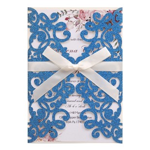 Foreign trade in stock glitter paper blue engagement hollow cutting invitation letter Thanksgiving beautiful laser greeting card direct sales
