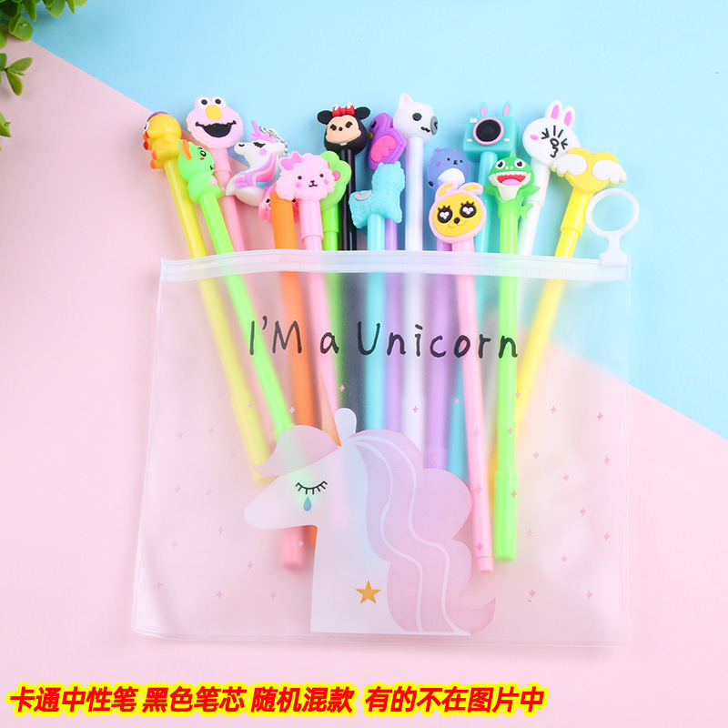 형광 노란색 만화 젤 펜 혼합 20개 + 무료 작은 필통