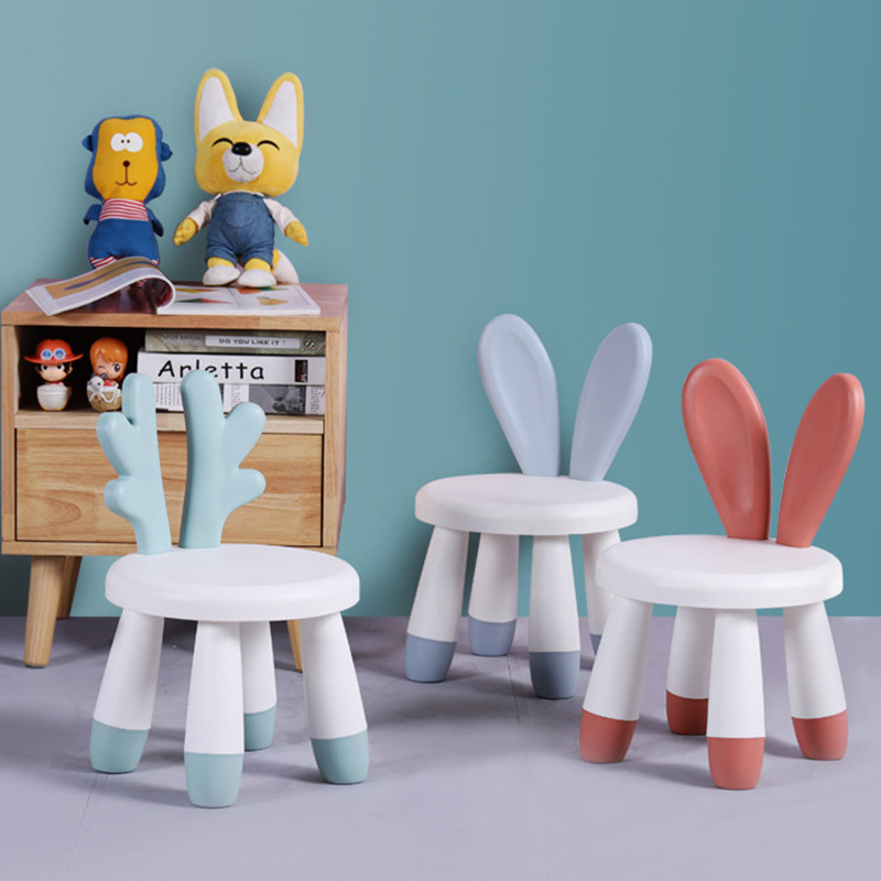Baby Plastic Small Stool Cartoon Cute Children's Stool Antlers Rabbit Ears Backrest Chair Kindergarten Eating Stool
