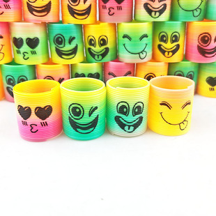 Children's decompression spring ring spit tongue naughty smiling face rainbow ring colorful ring elastic ring prize cross-border supply