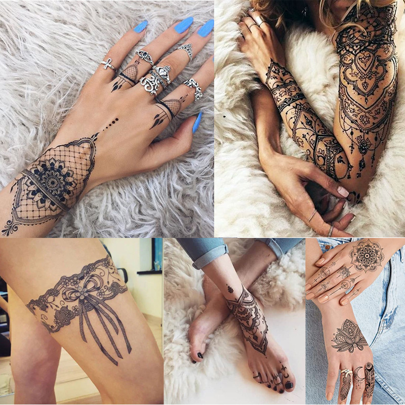 Popular Black Lace Tattoo Stickers, Hot-Selling Waterproof Temporary Tattoo Stickers, Bride Black and White Lace Tattoo Stickers Popular Black Lace Tattoo Stickers, Hot-Selling Waterproof Temporary Tattoo Stickers, Bride Black and White Lace Tattoo Stickers