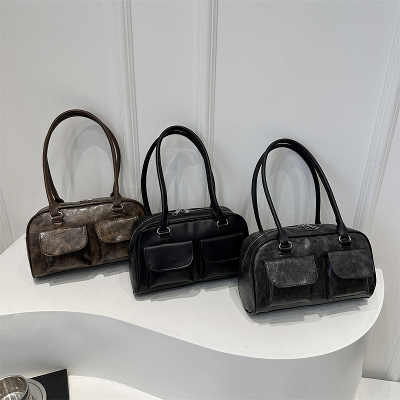 Bolso de Axila Brillante con Doble Bolsillo de PU para Trabajo y Uso Diario