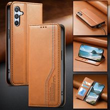 适用三星S25Edge商务纯色手机皮套 A56翻盖插卡A17防摔皮革支架壳