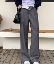 英伦风直筒西裤女秋季小众设计感可翻边两穿高腰阔腿休闲裤女