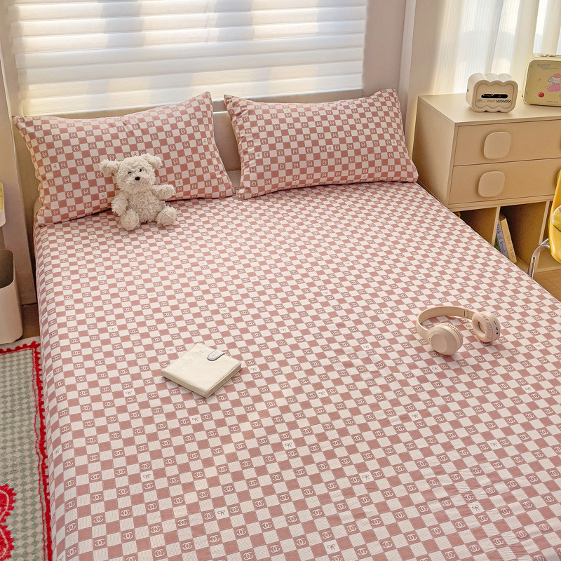 Sábanas a cuadros de algodón puro pieza individual 100 cama individual de algodón funda de almohada para dormitorio infantil traje de tres piezas