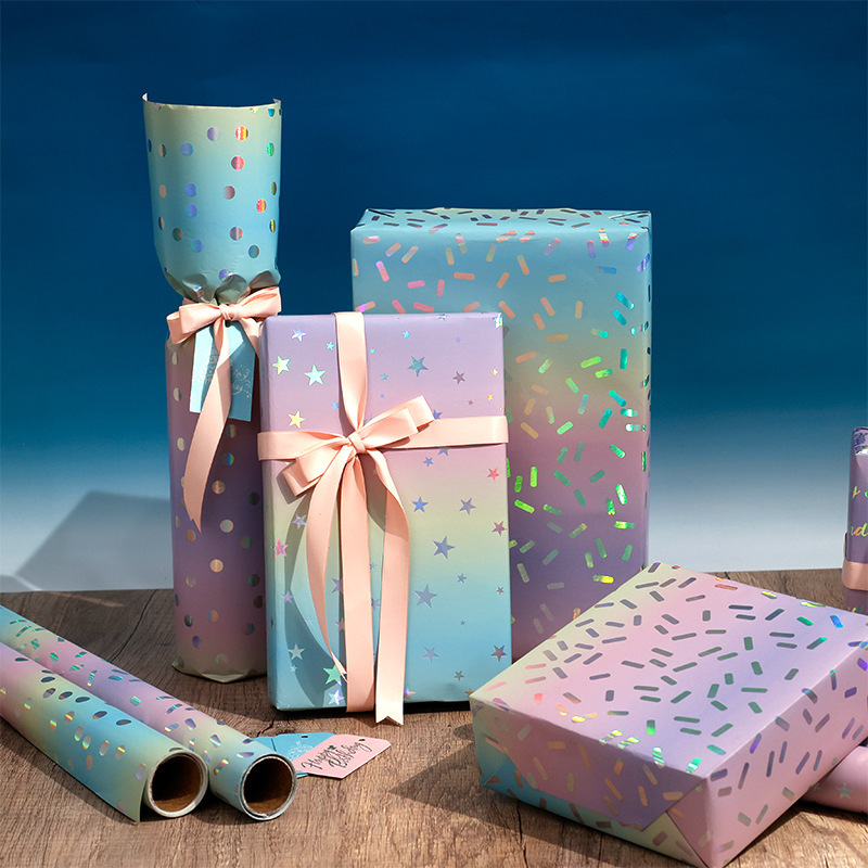 Amazon venta caliente de papel de gran tamaño envuelto en papel de regalo de cumpleaños de San Valentín papel de aluminio láser caja de regalo papel de embalaje