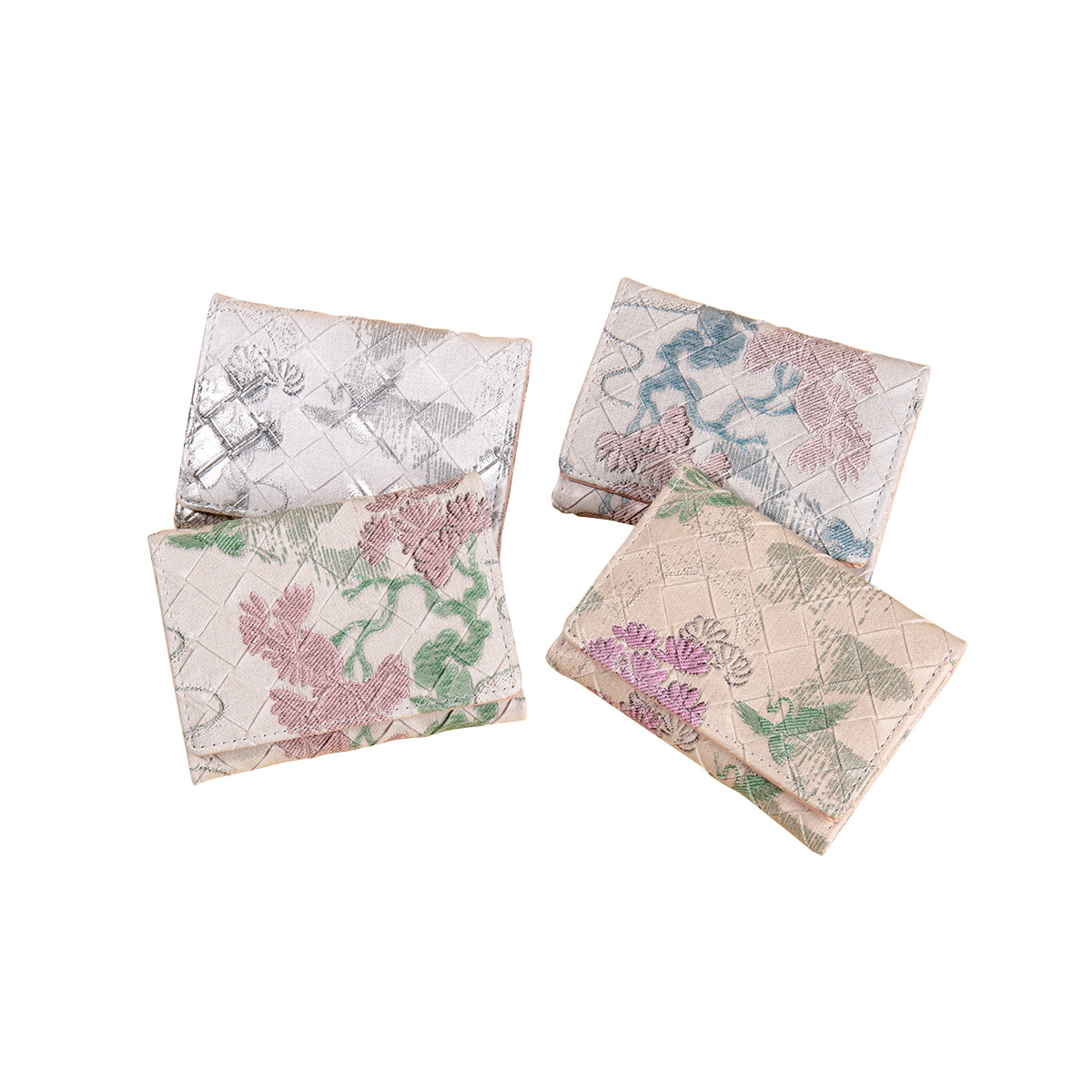 Cartera pequeña de tres pliegues de estilo nacional retro, tarjetero corto y ultrafino con impresión en color, billetera multifuncional y ligera para mujer con patrón de rombos