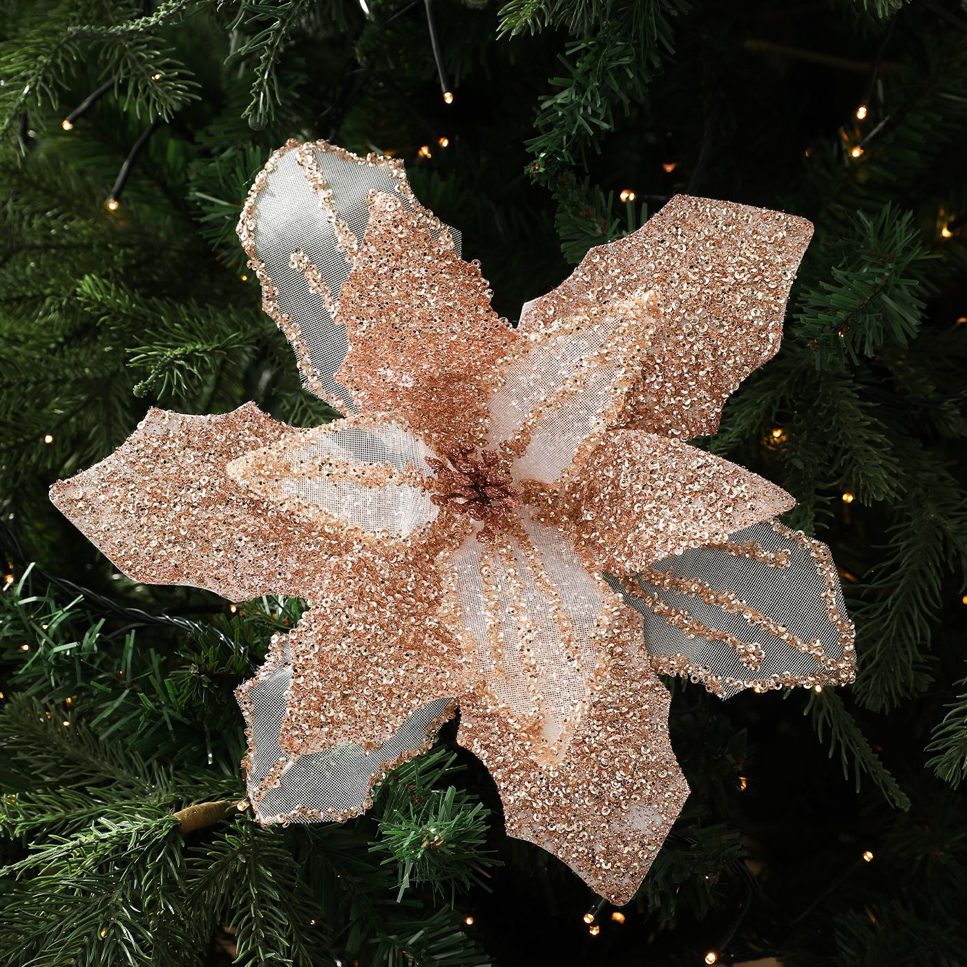 Nuevas flores de Navidad decoraciones de Navidad árbol de Navidad de alta calidad polvo de oro de polvo de tela flor flor de malla de imitación flores