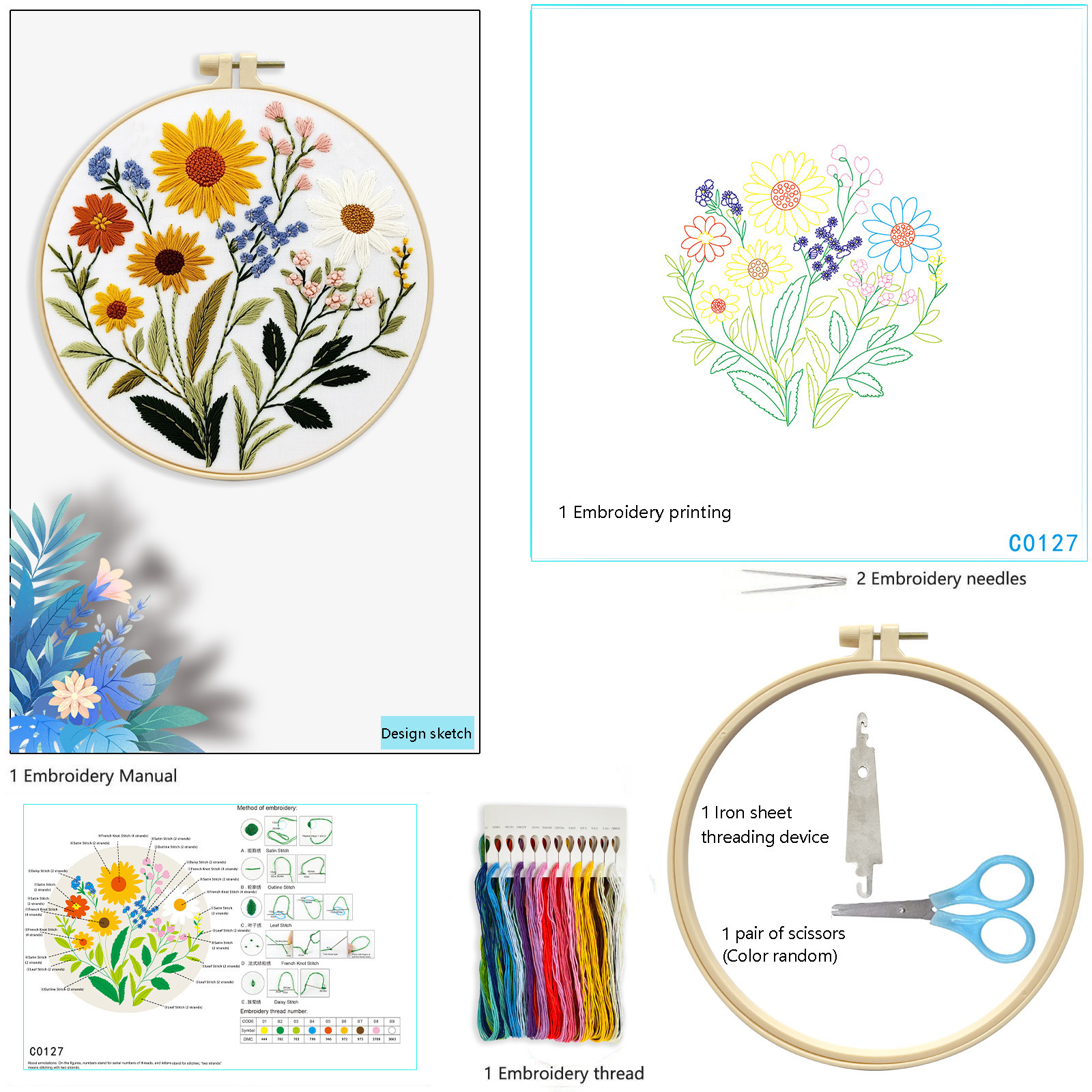 Serie floral tres - - paquete de materiales básicos + 20CM de polilla + inserción de tijeras