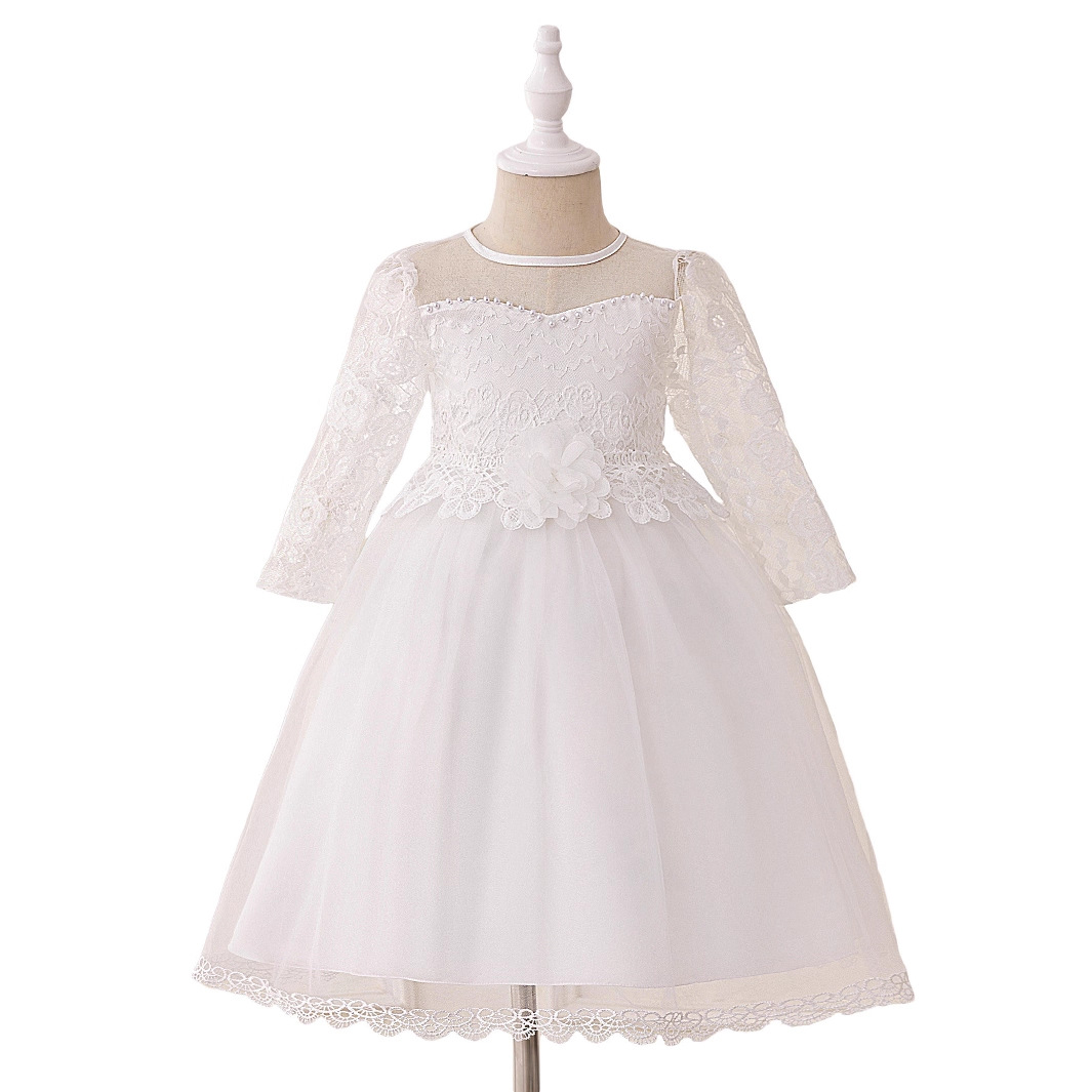 Venta directa de fábrica Vestidos para niños Vestidos de princesa Manga larga Encaje Flor de cuentas Vestidos de fiesta para niñas Vestidos de fiesta