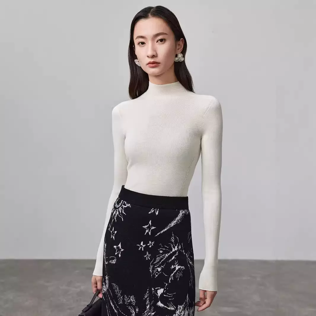 秋季修身半高领针织衫无缝一体毛衣长袖内搭显瘦打底衫女批发