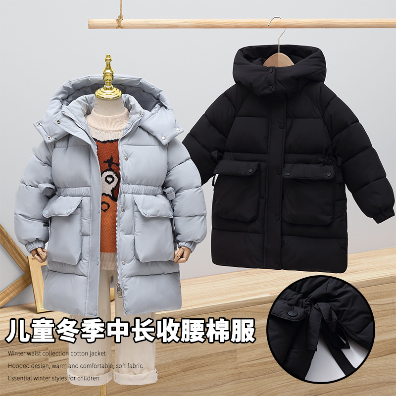 Chaqueta de algodón de longitud media para niños y niñas, modelo 877 para comercio exterior transfronterizo, nueva chaqueta de algodón gruesa y cálida para invierno.