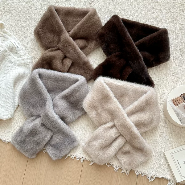 Imitation Fox Fur Scarf for Women in Winter Thickeneded Double-Sided Simple Elegant Neck Protector Imitation Fur Rex Rabbit Fur Collar Scarf