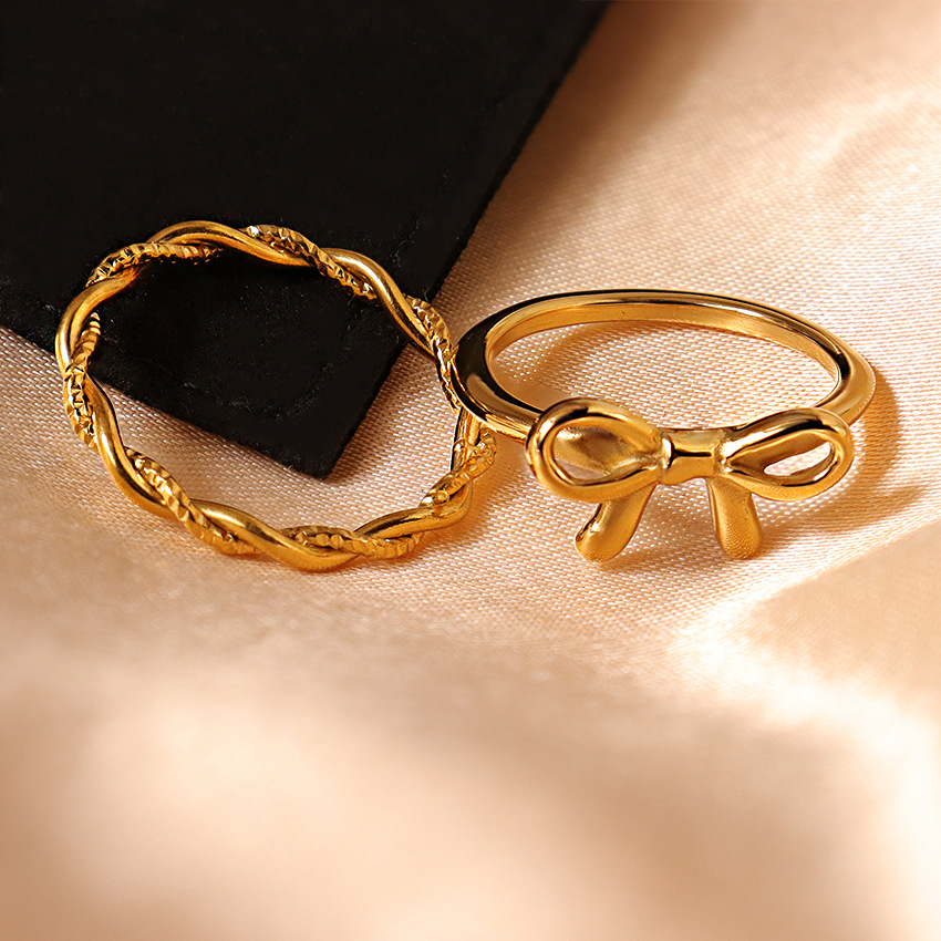 Holiday, Daily Occasion 304 Stainless Steel, Titanium Steel Material Solid Color Knot Butterfly 304 Stainless Steel Titanium Steel Simple Style Rings