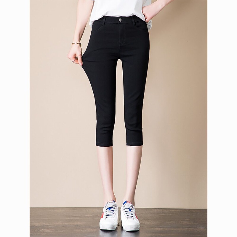 Summer Thin Cropped Pants for Women, New High-Waisted Slim-Fit Skinny Pants for Petite Figures, Black Tight-Fitting Breeches, New Model Summer Thin Cropped Pants for Women, New High-Waisted Slim-Fit Skinny Pants for Petite Figures, Black Tight-Fitting Breeches, New Model