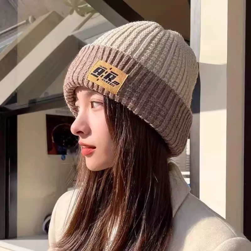 秋冬季保暖百搭护耳双面戴针织毛线帽子女加厚韩版堆堆帽休闲冷帽