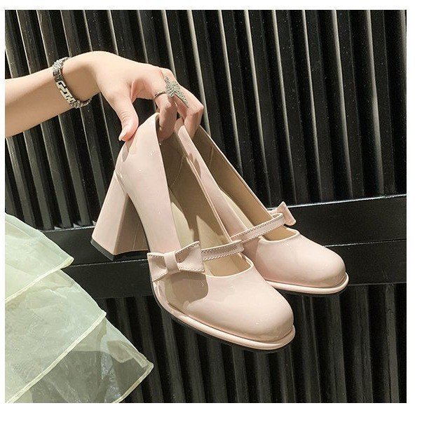 High heels women's 2024 New chunky heel Mary Jane shoes Japanese JK uniform leather shoes bow chunky heel single-layer shoes fashion