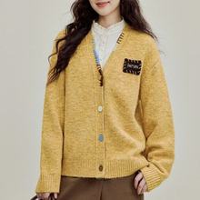 茵曼热可可系列|宽松V领黄色针织开衫女2025年秋季慵懒风毛衣外套