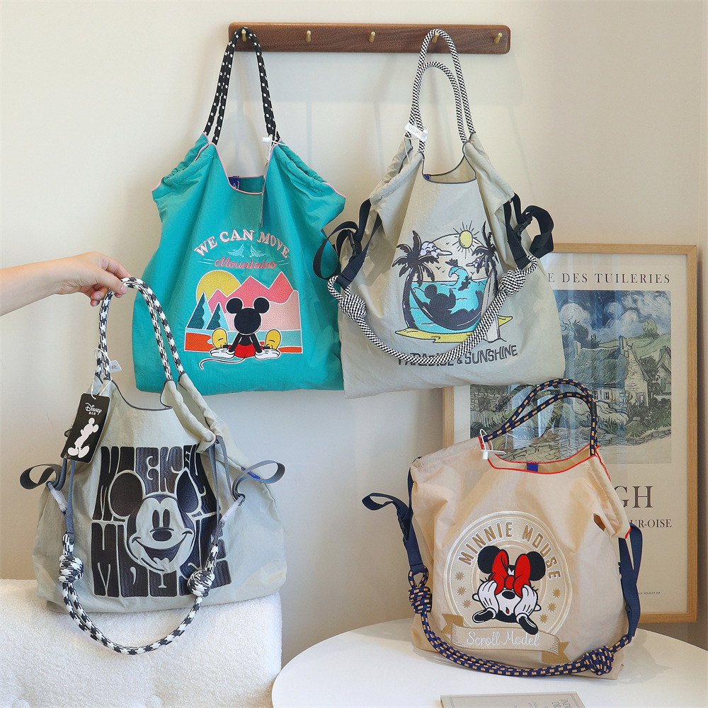 正品米老鼠网红刺绣购物袋女卡通时尚环保休闲百搭早八通勤单肩包