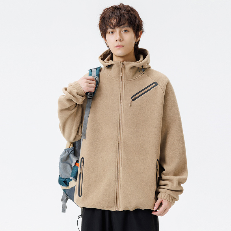 Anti-Static Men's Fleece Jacket 2025 New Men's Pure Color Polar Fleece Lightweight Hooded Sports Jacket for Men