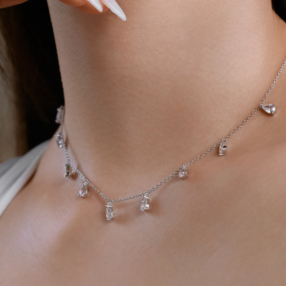 10g Weight 925 Sterling Silver Zircon Plating Inlay Water Droplets Pendant Necklace