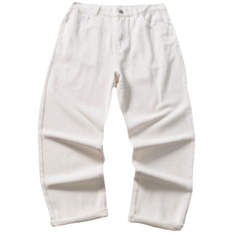 Jean décontracté polyvalent à jambe droite pour le printemps et l'été, marque tendance américaine de grande rue, blanc, ample et ample, ou_voghion.com