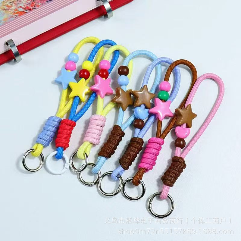 Colorful Woven Knotted Keychain Lanyard DIY Creative Short Style Detachable Wrist Strap for Phone, Bag, or Water Bottle
