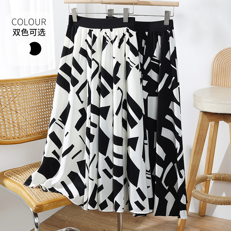 2025 Spring and Summer New Slimming High Waist Mid-length Large Swing Skirt French Style Loose Waist Floral Silk Skirt for Women