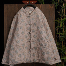 冬季新款  原创缎面提花棉衣中式立领对襟盘扣正肩绗棉外套448002